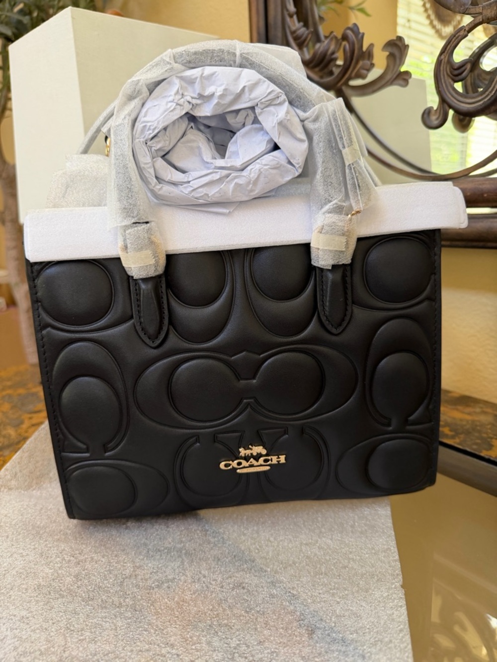 Coach Maggie Small Black Embossed Leather Satchel with Gold Logo - Picture 7 of 9